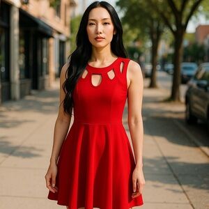 NWT Young Thread sleeveless red dress with pleats and top cutouts Sz S